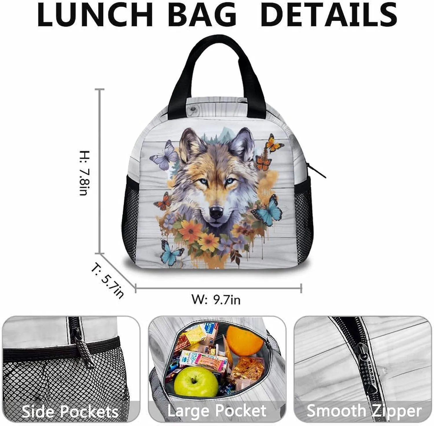 Kids Backpack with Lunch Box Set for Boys Girls, Set of 3 Wolf School Backpacks Matching Combo, White Aesthetic Bookbag and Pencil Case Bundle, Back to School Supplies Gifts