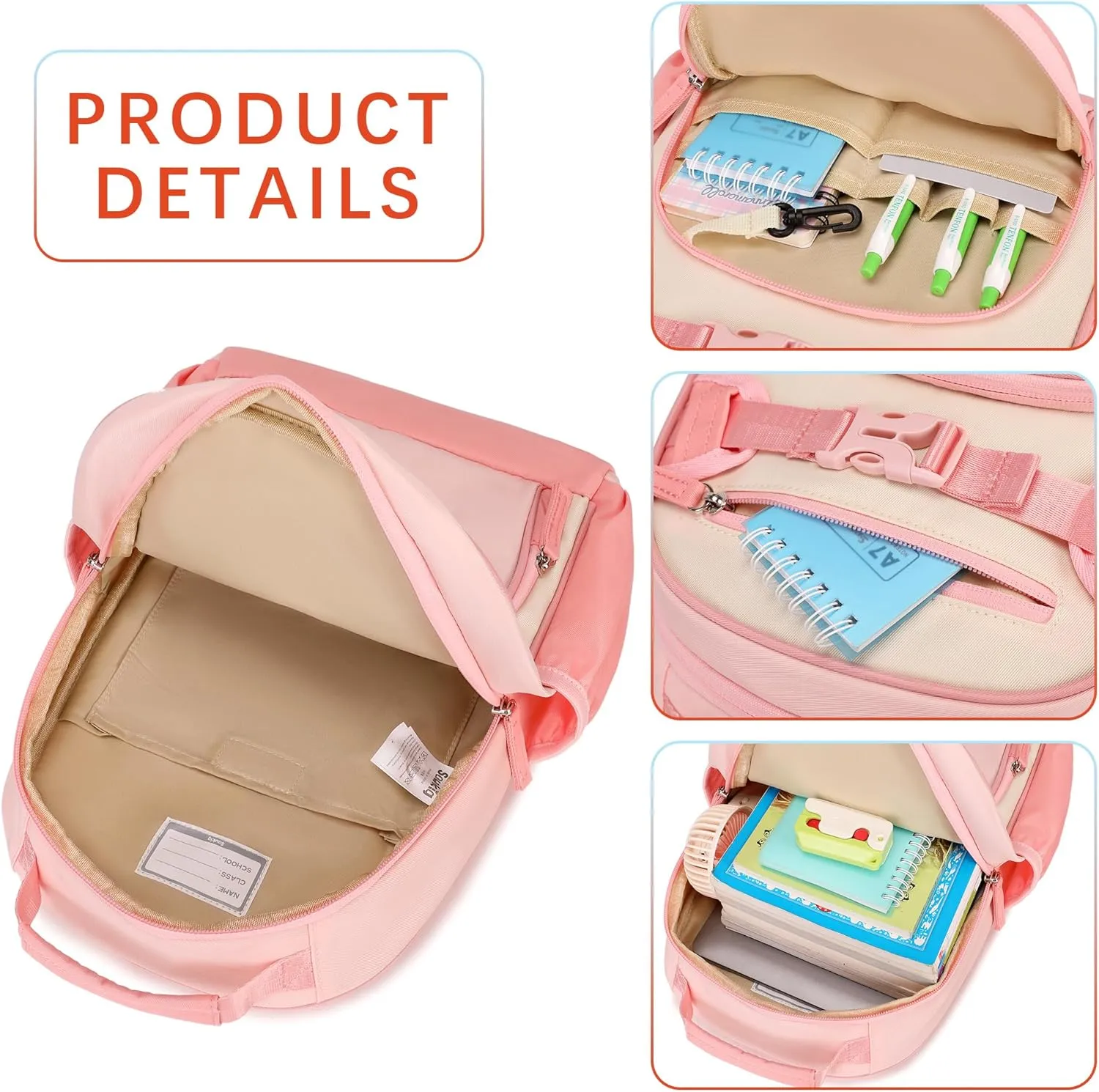 Kids Bookbag for Girls Kindergarten Backpack Water Resistant Kid School Bag for Girl Ages 3-5 Fits Folder (Blush Cream Coral)