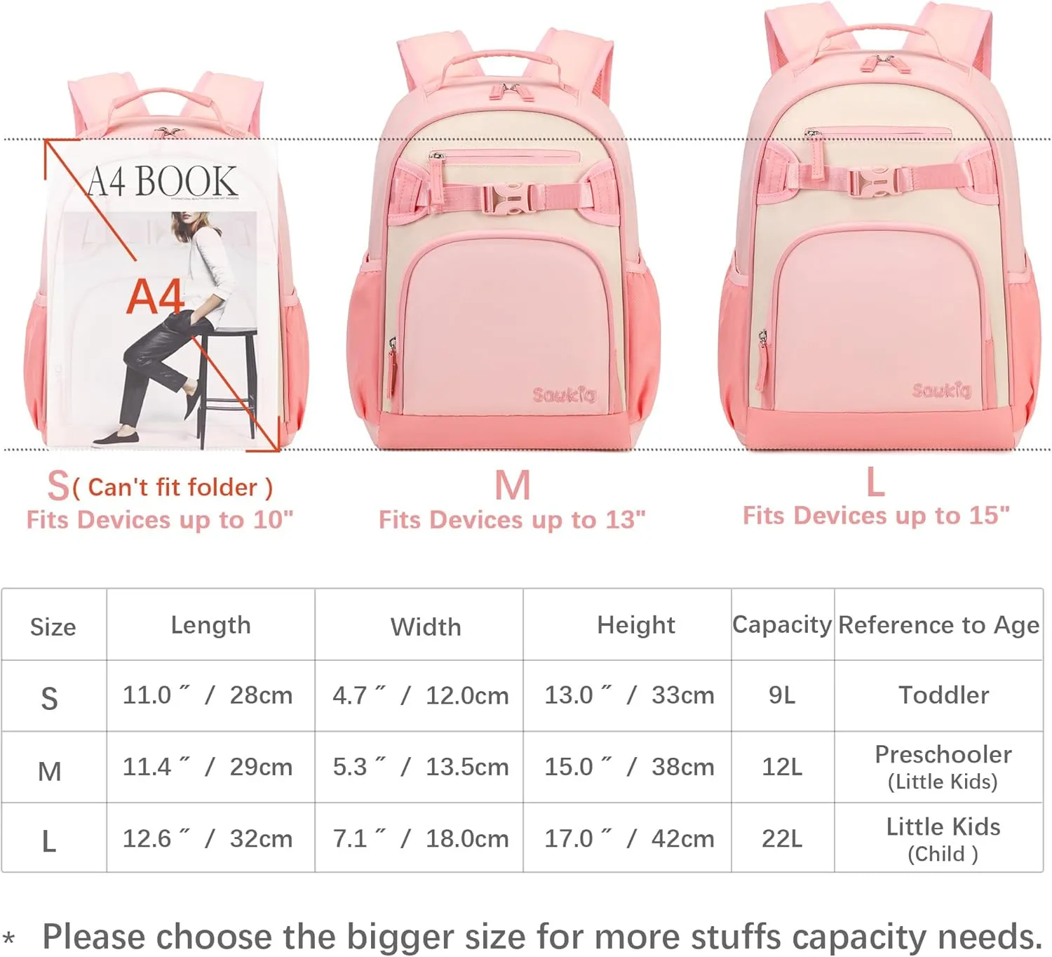 Kids Bookbag for Girls Kindergarten Backpack Water Resistant Kid School Bag for Girl Ages 3-5 Fits Folder (Blush Cream Coral)