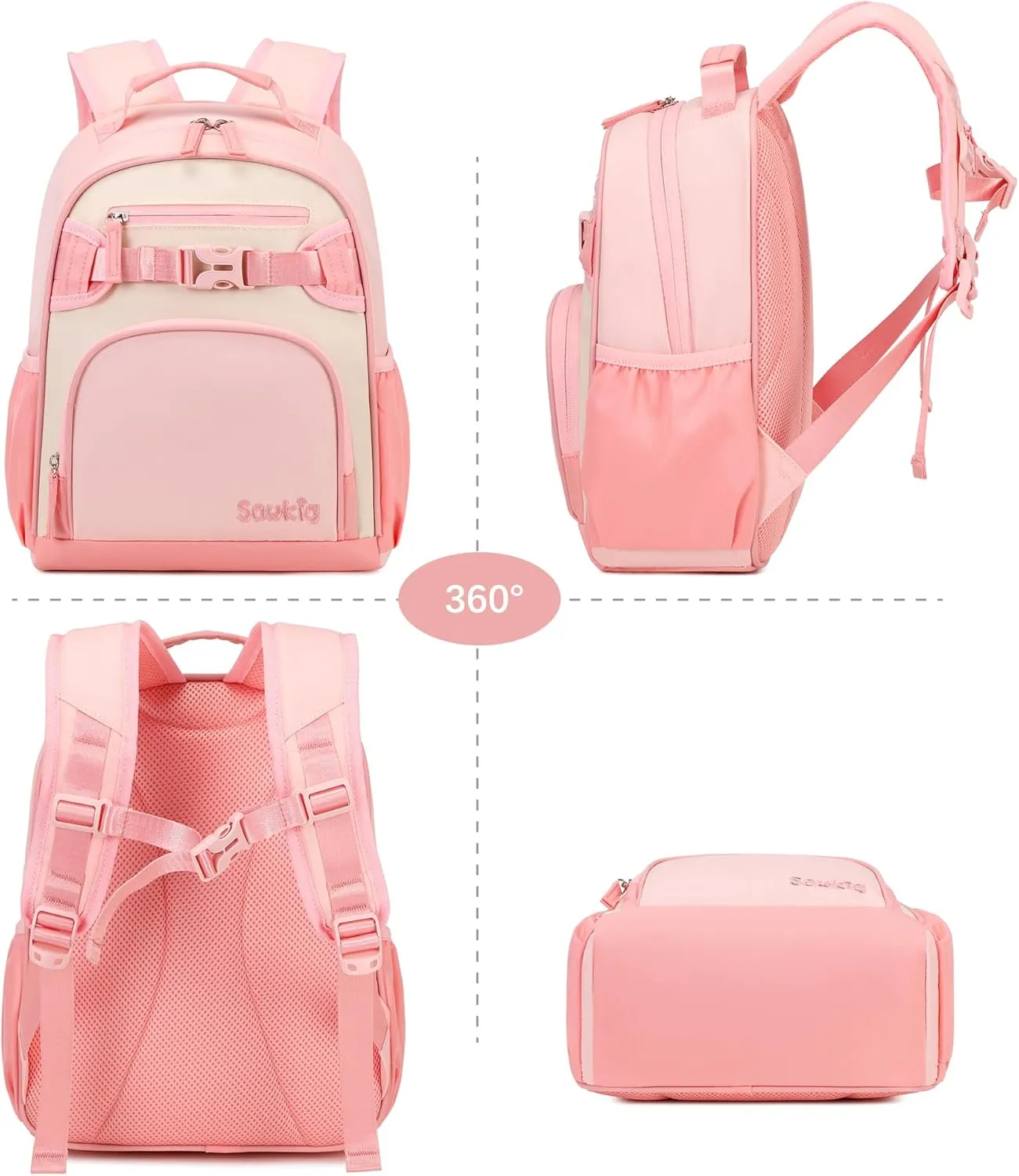Kids Bookbag for Girls Kindergarten Backpack Water Resistant Kid School Bag for Girl Ages 3-5 Fits Folder (Blush Cream Coral)