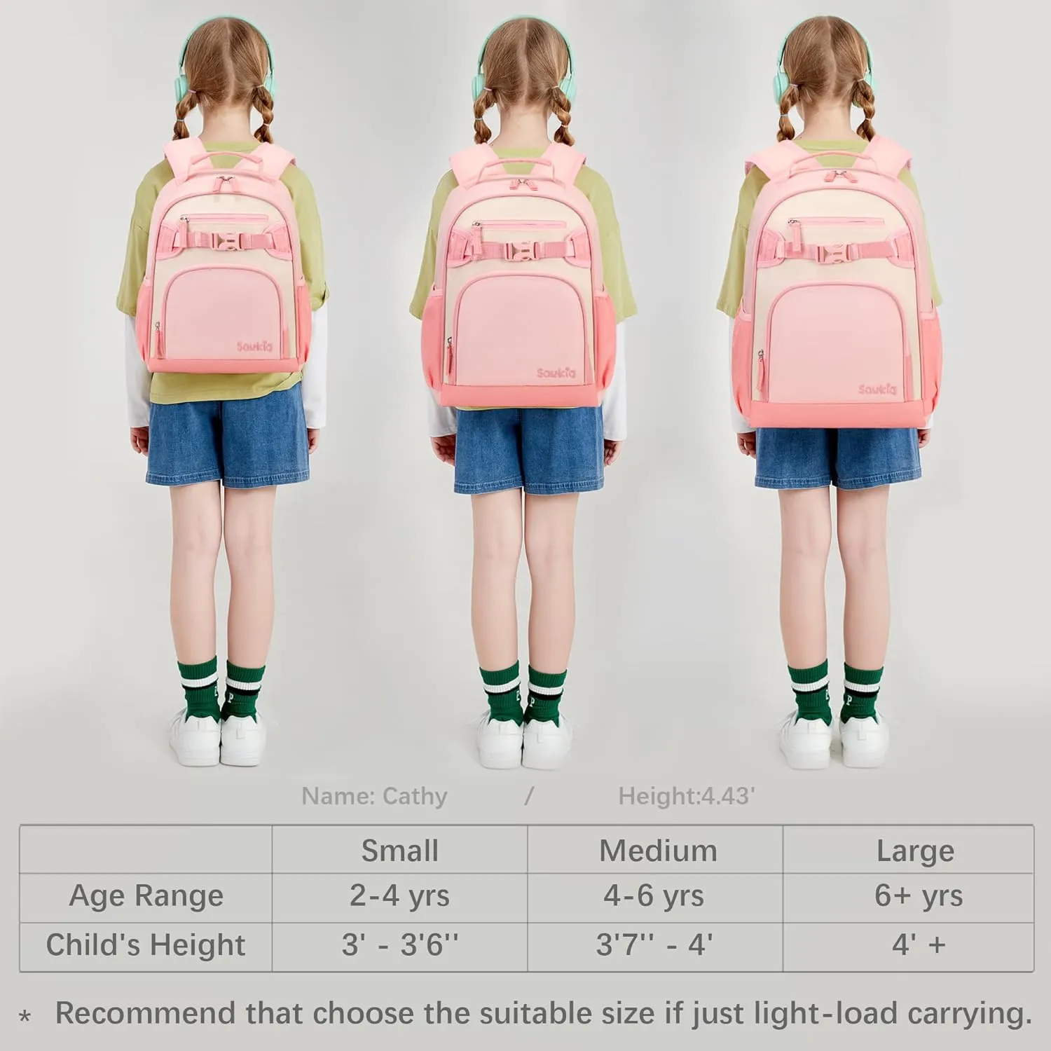 Kids Bookbag for Girls Kindergarten Backpack Water Resistant Kid School Bag for Girl Ages 3-5 Fits Folder (Blush Cream Coral)