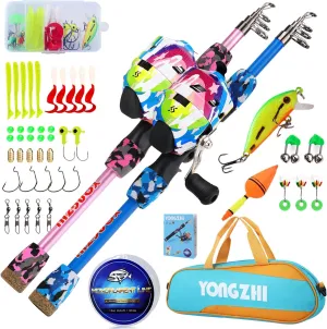 Kids Fishing Rod and Reel Combo,Light Weight Fishing Pole with Spincast Fishing Reel Tackle Bag Lures for Youth,Girls and Boys Good Starter Fishing Kit