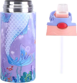 Kids Insulated Water Bottle, 12.6 oz Stainless Steel Water Bottle, Double Wall Toddler Water Bottle, Water Bottles for Kids BPA-Free for School Boys Girls (1PCS purple mermaid), 360ml
