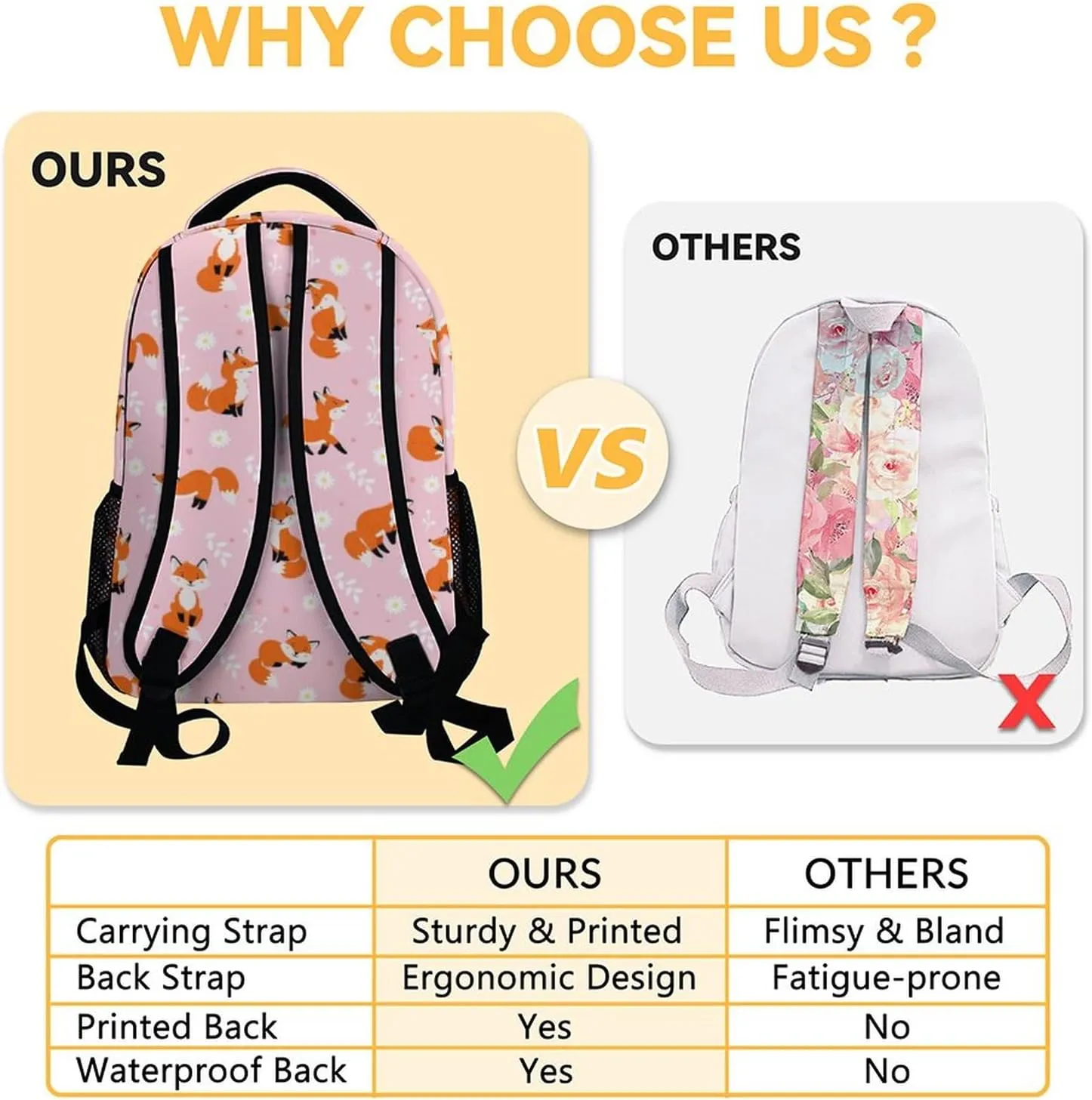 Kids School Backpack for Girls, 16" Fox Backpacks for School, Cute Pattern Pink Back to School Bookbag for Middle School