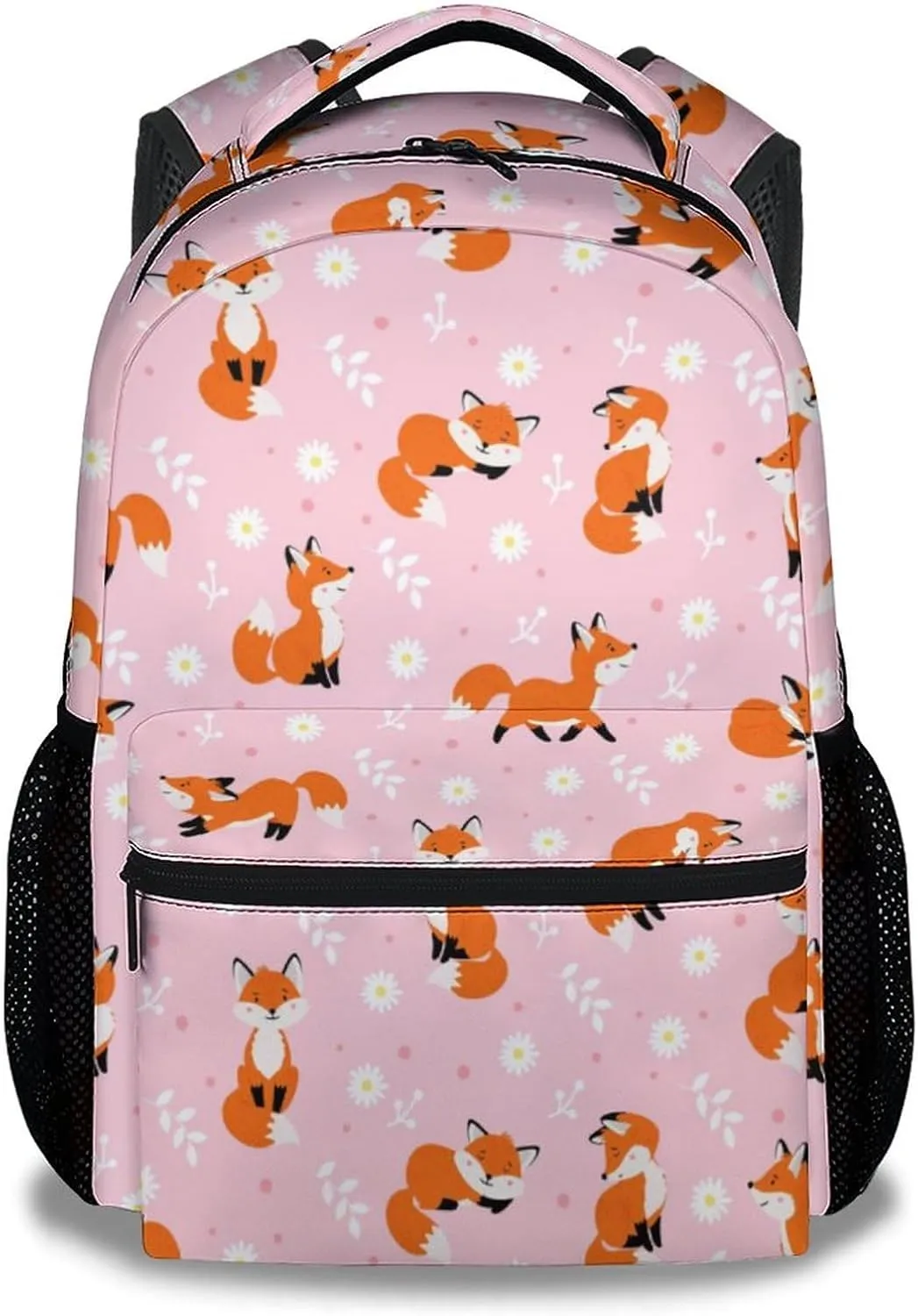 Kids School Backpack for Girls, 16" Fox Backpacks for School, Cute Pattern Pink Back to School Bookbag for Middle School