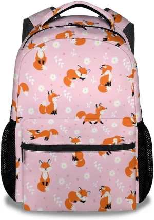 Kids School Backpack for Girls, 16" Fox Backpacks for School, Cute Pattern Pink Back to School Bookbag for Middle School