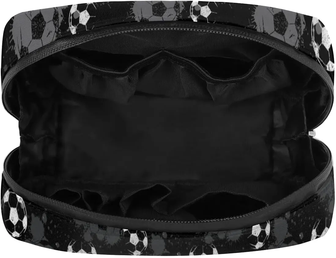 Kids Toiletry Bag for Boys, Small Cute Black Soccer Wash Bag for Little Young Boys Waterproof Cosmetic Weekender Bag Toddler Traveling Toiletries