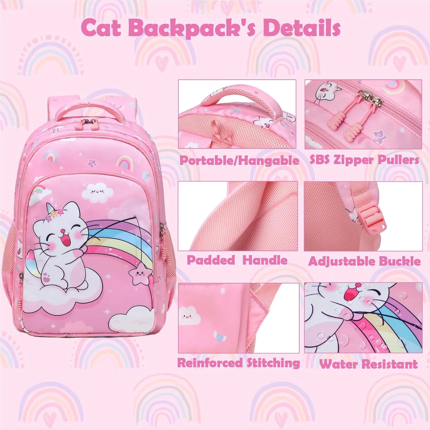 Kimwadalh Girls Backpack with Lunch Box Pencil Case for Elementary School, 3 in 1 Schoolbag with Chest Strap for School Girls