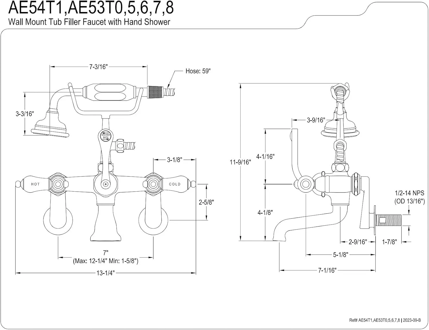 Kingston Brass AE53T0 Aqua Vintage Clawfoot Tub Faucet, 13.25 x 7.06 x 11.5, Matte Black