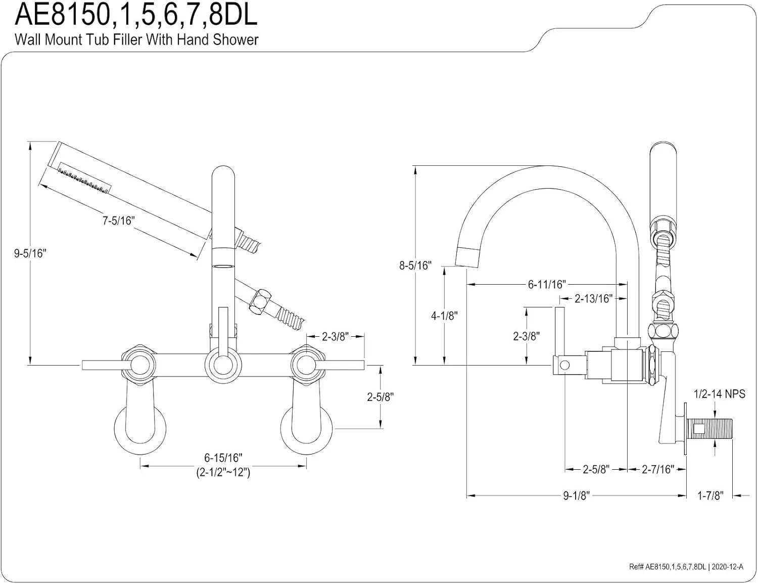 Kingston Brass AE8150DL Concord Clawfoot Tub Faucet, 8.31 x 6.94 x 11.94, Matte Black