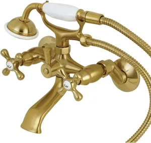 Kingston Brass KS265SB Tub Wall Mount Clawfoot Tub Faucet with Hand Shower, Brushed Brass