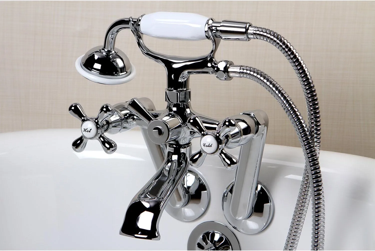 Kingston Brass KS269C Vintage Wall Mount Clawfoot Tub Filler with Hand Shower, Chrome, 9.13 x 7.5 x 6