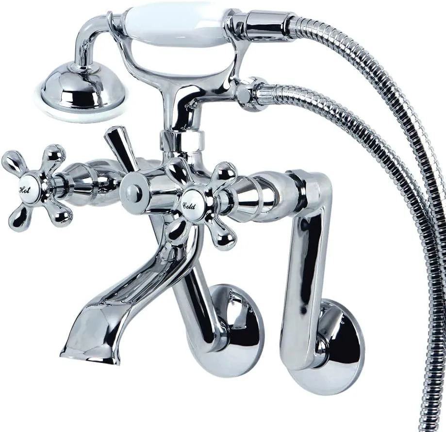 Kingston Brass KS269C Vintage Wall Mount Clawfoot Tub Filler with Hand Shower, Chrome, 9.13 x 7.5 x 6