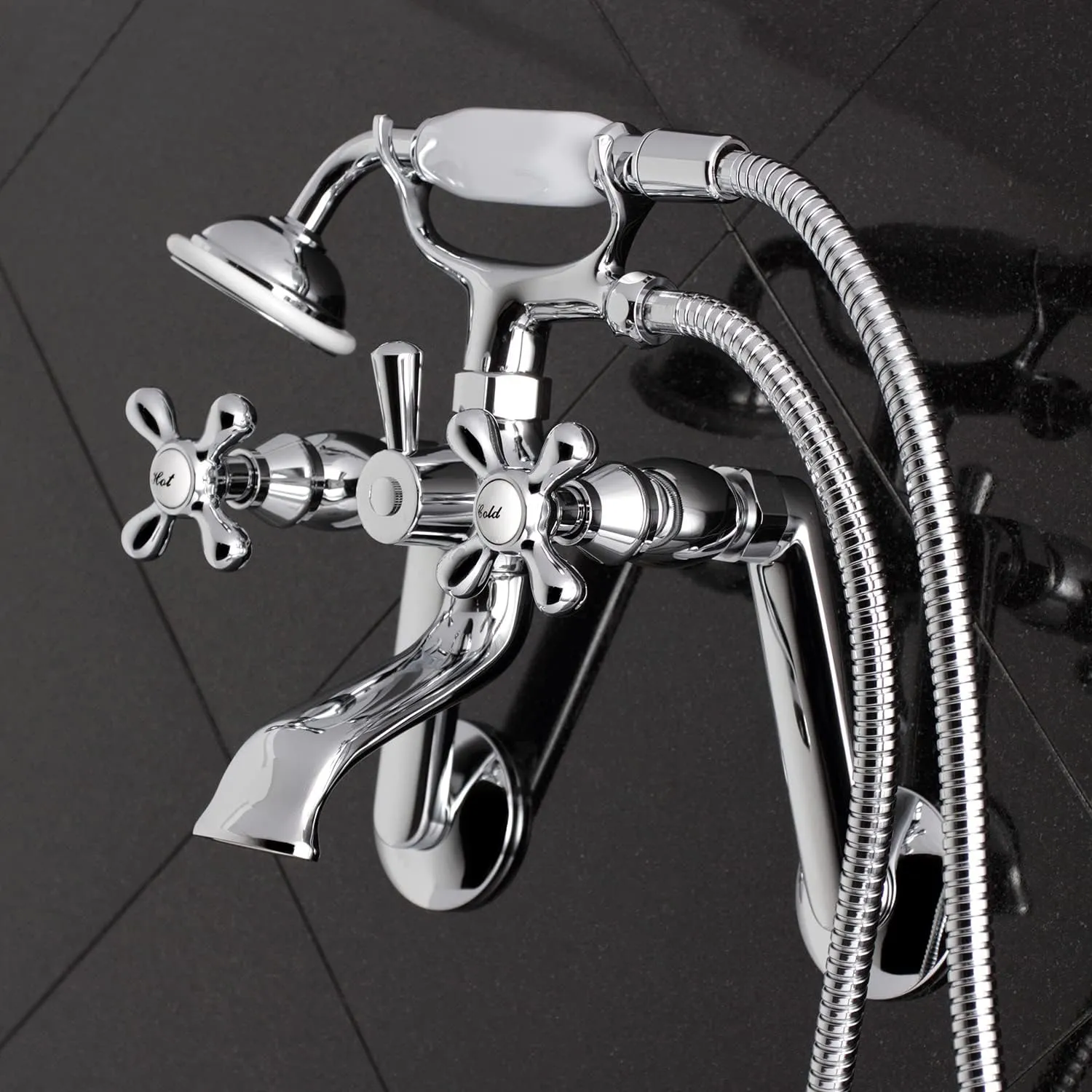 Kingston Brass KS269C Vintage Wall Mount Clawfoot Tub Filler with Hand Shower, Chrome, 9.13 x 7.5 x 6