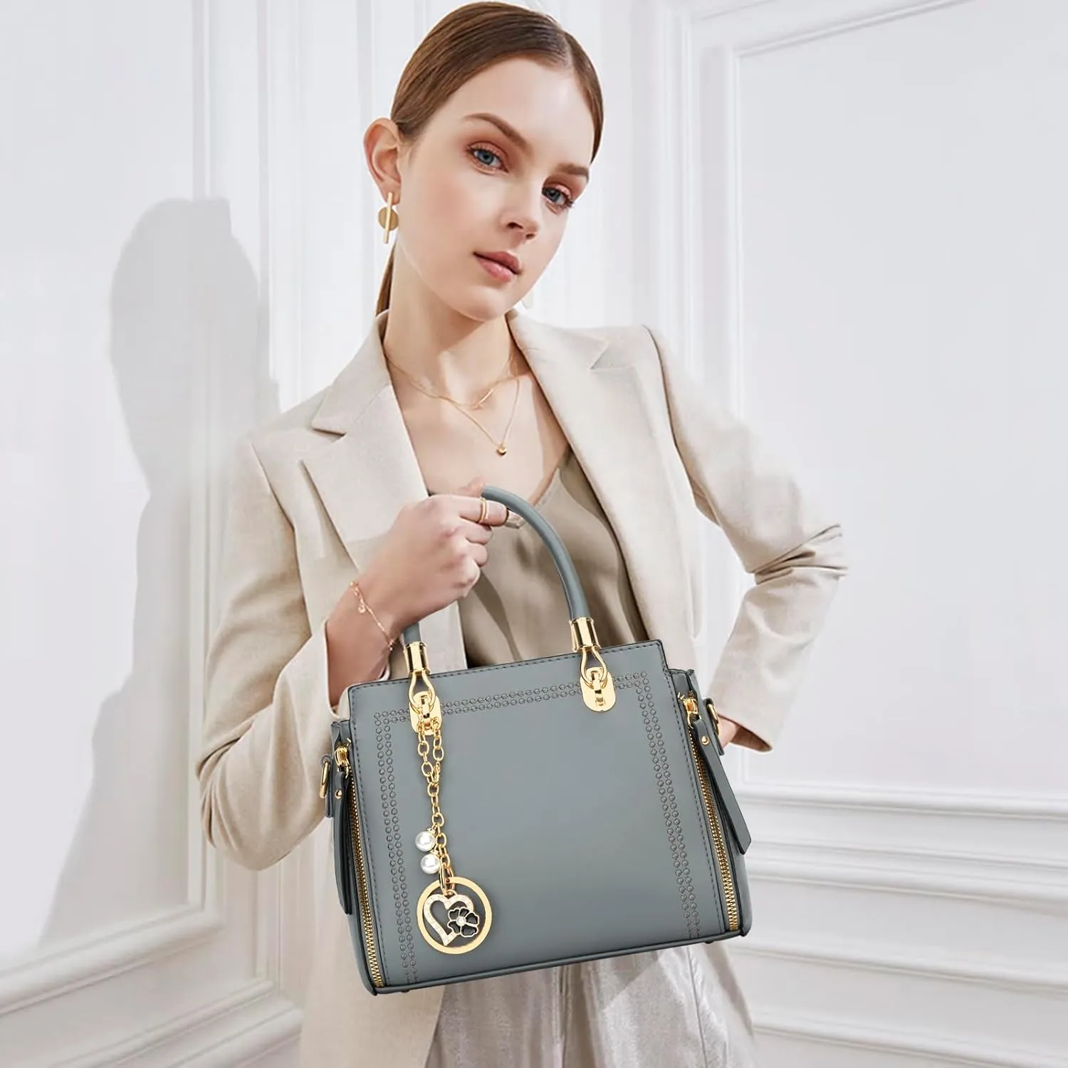 KKXIU Stylish Women Satchel Purses and Handbags Vegan Leather Top Handle Shoulder Crossbody Bag