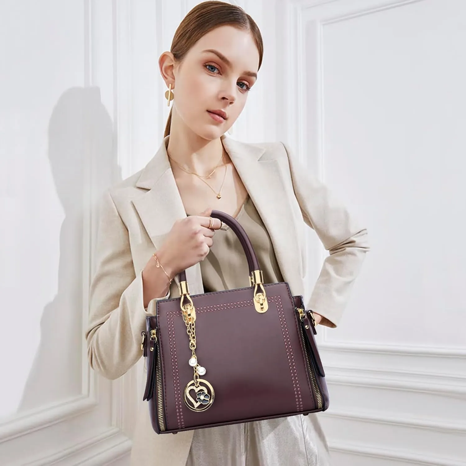 KKXIU Stylish Women Satchel Purses and Handbags Vegan Leather Top Handle Shoulder Crossbody Bag