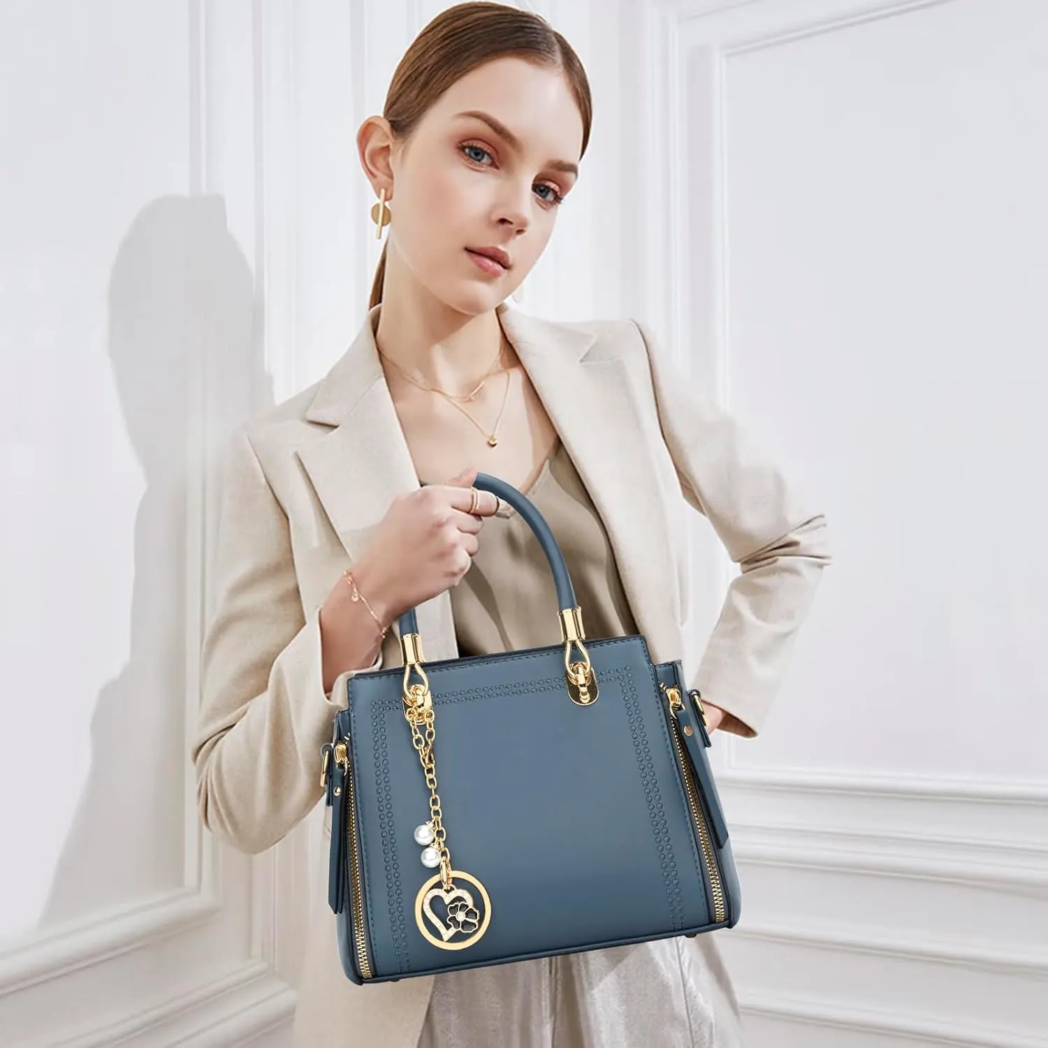 KKXIU Stylish Women Satchel Purses and Handbags Vegan Leather Top Handle Shoulder Crossbody Bag