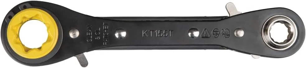 Klein Tools KT155T 6-In-1 Lineman's Ratcheting Wrench with Bolt Through Design and Bright Yellow Socket