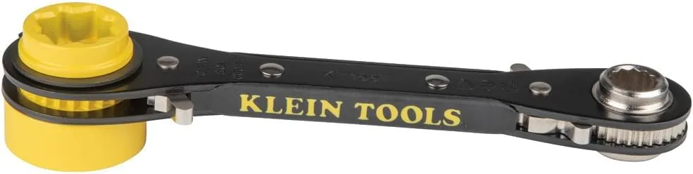 Klein Tools KT155T 6-In-1 Lineman's Ratcheting Wrench with Bolt Through Design and Bright Yellow Socket