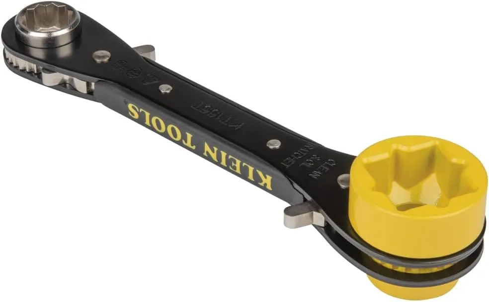 Klein Tools KT155T 6-In-1 Lineman's Ratcheting Wrench with Bolt Through Design and Bright Yellow Socket