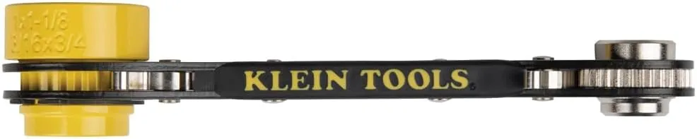 Klein Tools KT155T 6-In-1 Lineman's Ratcheting Wrench with Bolt Through Design and Bright Yellow Socket