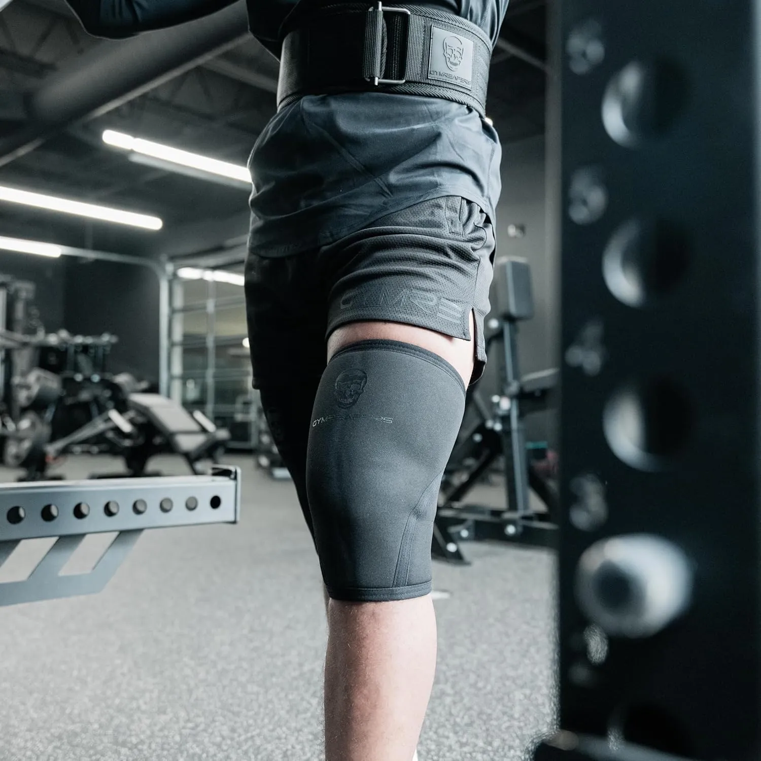 Knee Sleeves (1 Pair) With Gym Bag - IPF Approved - Knee Compression Sleeve Support for Squats, Weightlifting, and Powerlifting - Gymreapers 7MM Neoprene Sleeves - 1 Year Warranty (Black/Black, X-Large)