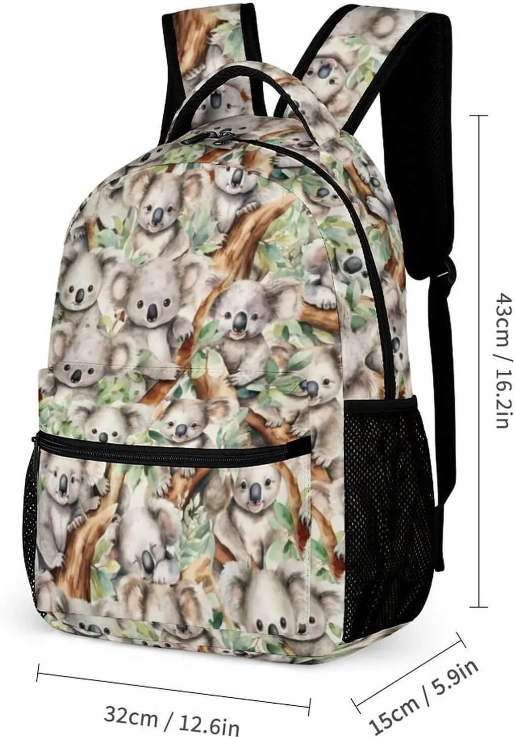 Koala Backpack for Kids Girls Boys School, 16 Inches Cute Koala Theme Bookbag, Adjustable, Lightweight, Large Capacity, Colorful Koala Backpack for School