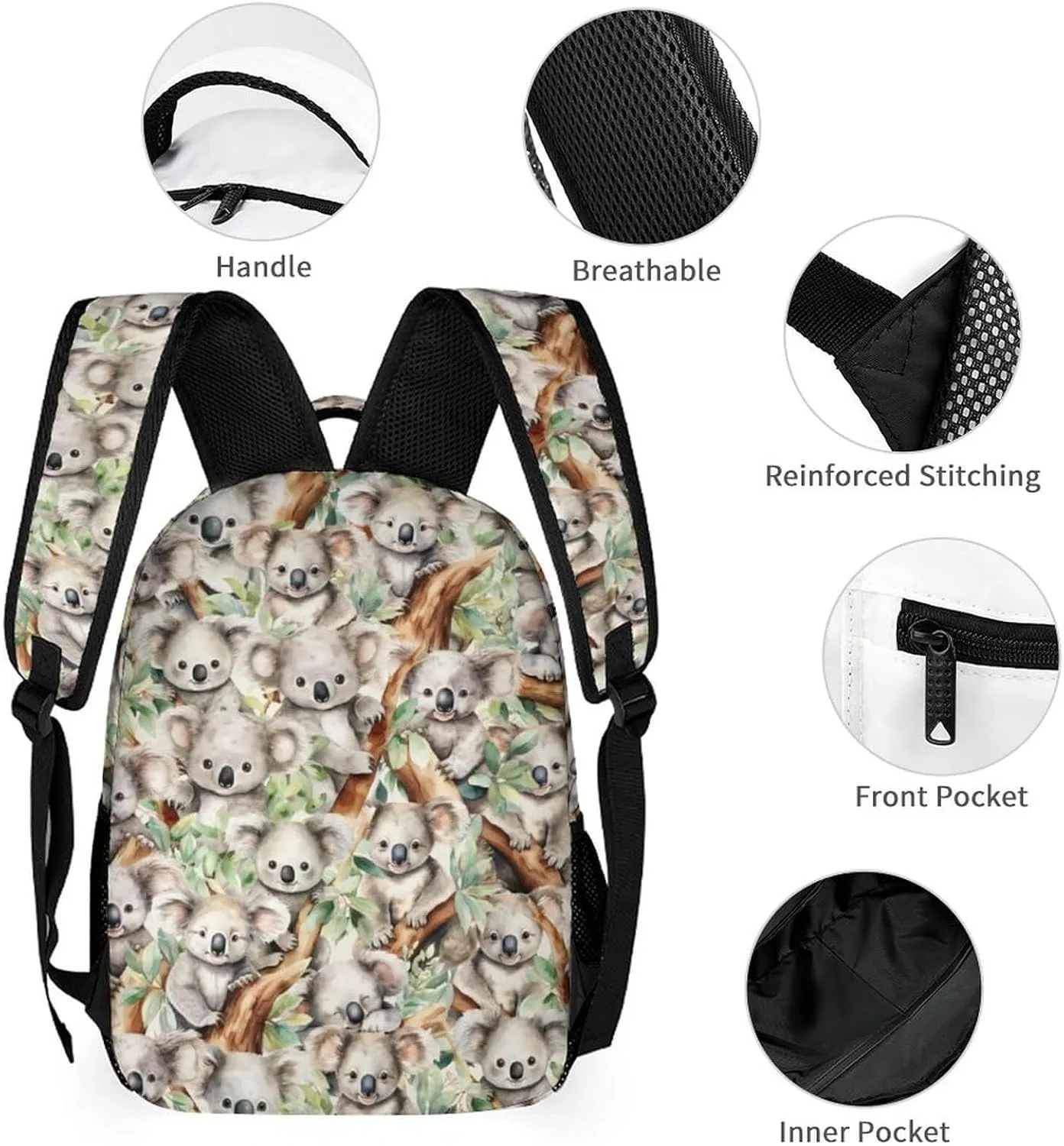 Koala Backpack for Kids Girls Boys School, 16 Inches Cute Koala Theme Bookbag, Adjustable, Lightweight, Large Capacity, Colorful Koala Backpack for School