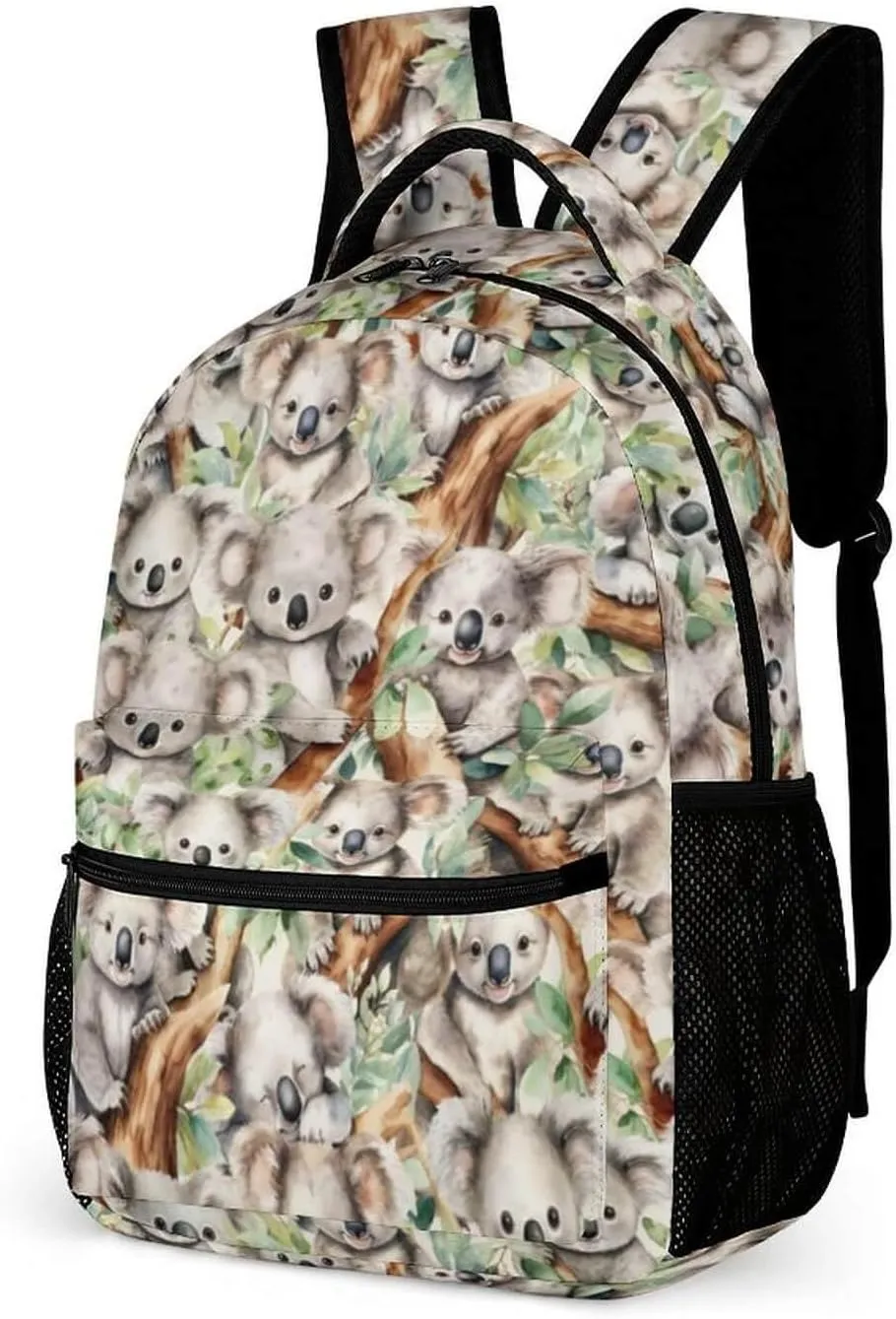 Koala Backpack for Kids Girls Boys School, 16 Inches Cute Koala Theme Bookbag, Adjustable, Lightweight, Large Capacity, Colorful Koala Backpack for School