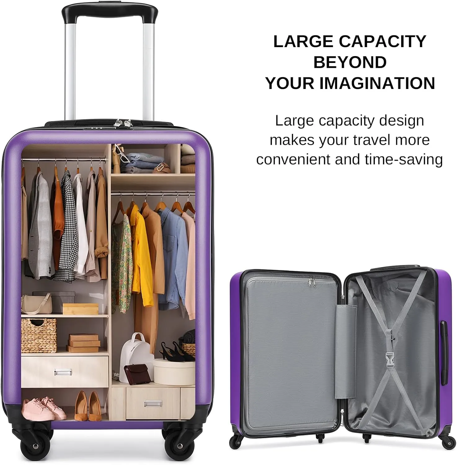 Kono 20-Inch Small Hardside Carry-on Suitcase with Spinner Wheels, Lightweight Rolling Cabin Suitcase for Airplane Travel (Purple, for 1-3 Days of Travel)
