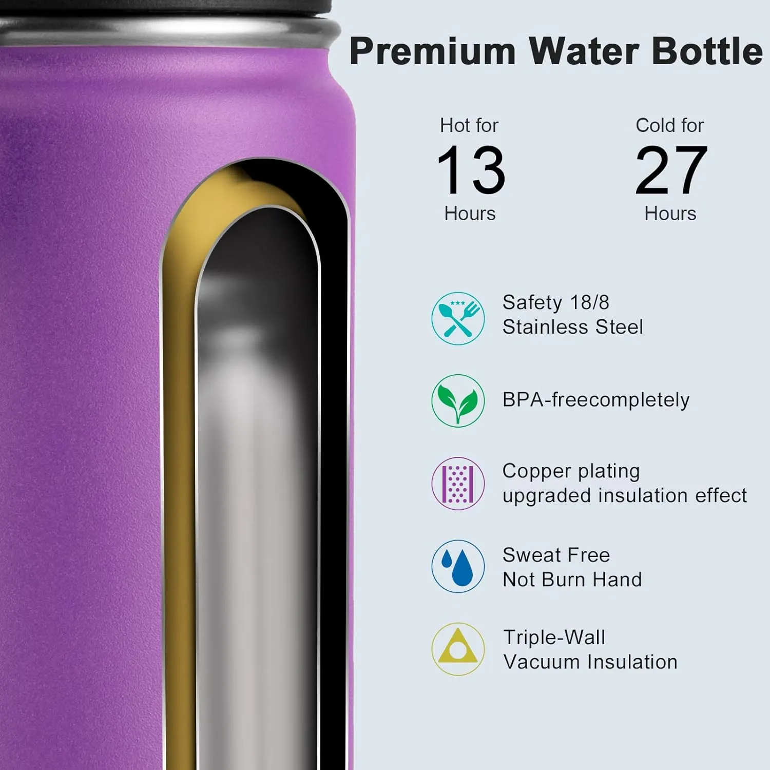 Koodee Stainless Steel Vacuum Insulated Metal Water Bottle - 16 oz, 2 Pack (Apple Green-Purple) for Girls, Sports, School