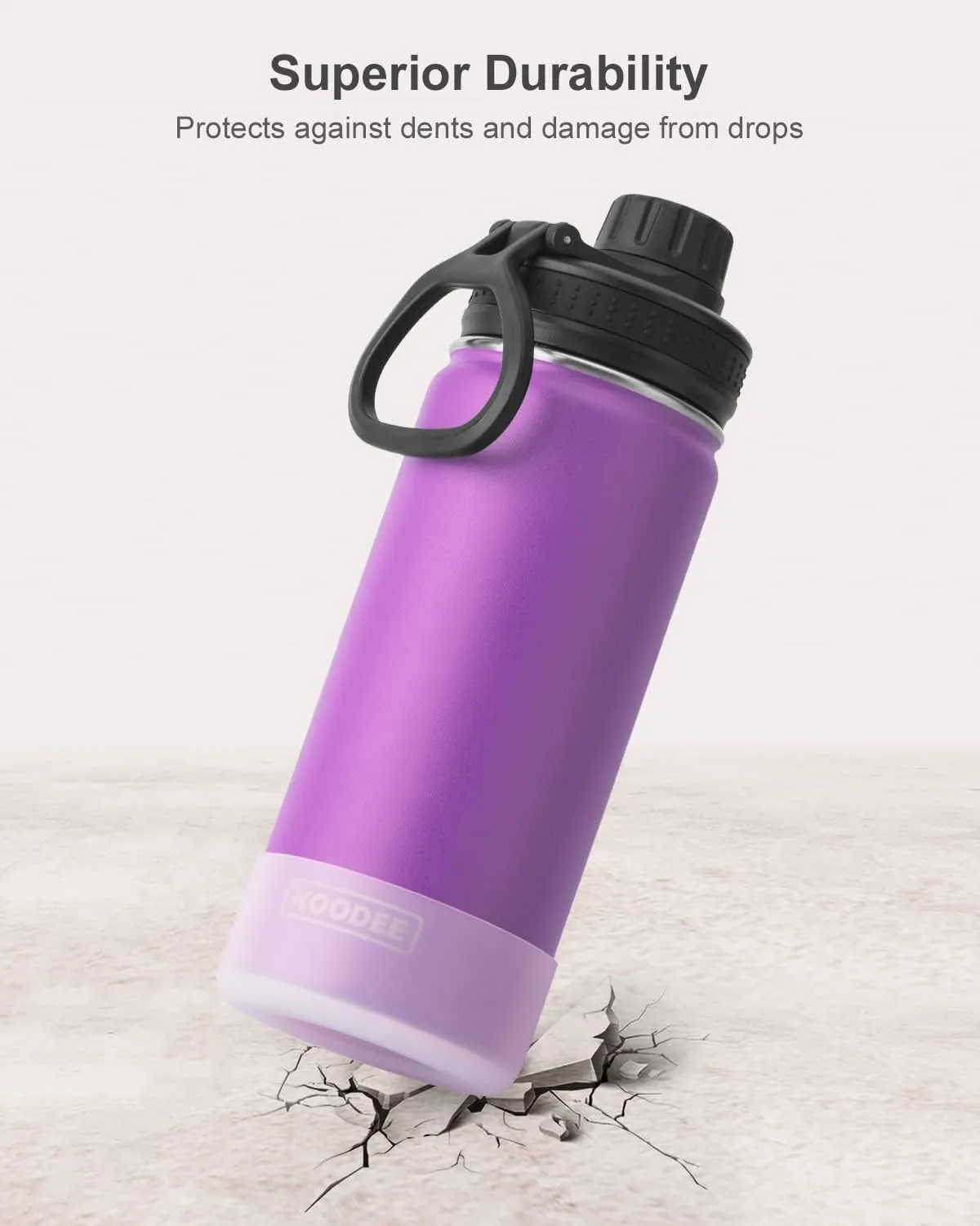 Koodee Stainless Steel Vacuum Insulated Metal Water Bottle - 16 oz, 2 Pack (Apple Green-Purple) for Girls, Sports, School