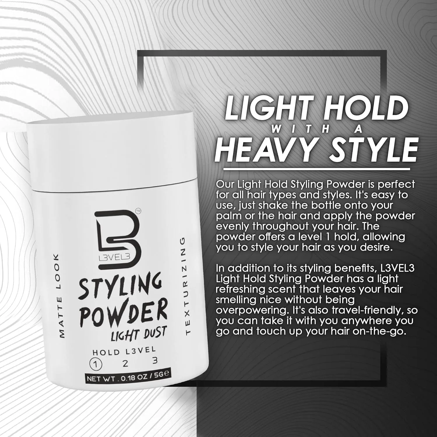 L3 Level 3 Travel Styling Powder - Small 0.18 oz for Travel - Natural Look Mens Powder - Sample Styling Powder