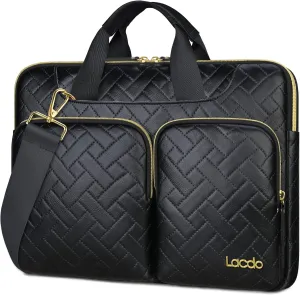 Lacdo 360° Protective Laptop Shoulder Bag for 13 inch New MacBook Air M4 A3240 2025, M3 A3113, M2 A2681, M1 A2337 A2179 A1932 | 13 inch MacBook Pro M2 M1 A2338 A2251 A2289 Computer Bag, Elegant Black