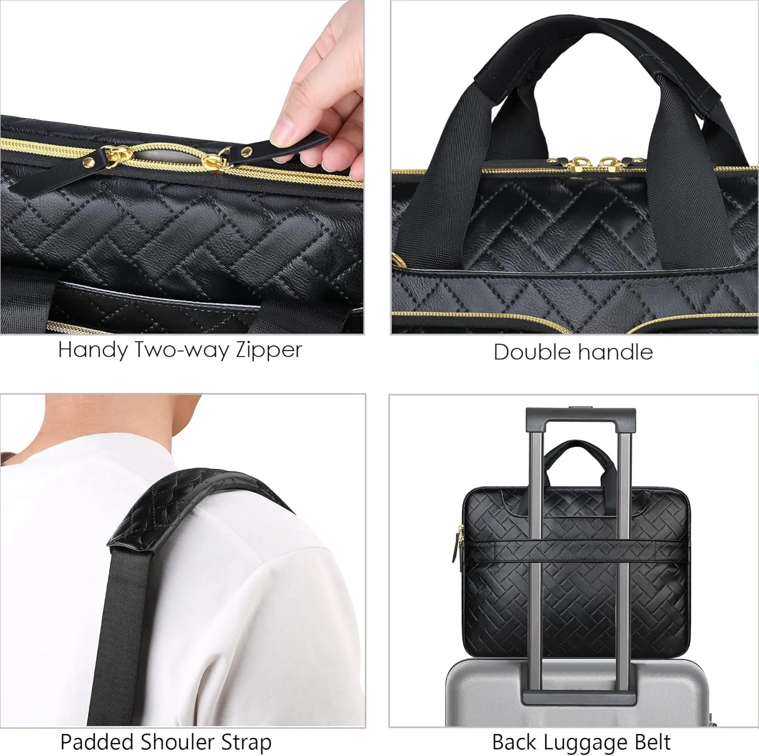 Lacdo 360° Protective Laptop Shoulder Bag for 13 inch New MacBook Air M4 A3240 2025, M3 A3113, M2 A2681, M1 A2337 A2179 A1932 | 13 inch MacBook Pro M2 M1 A2338 A2251 A2289 Computer Bag, Elegant Black