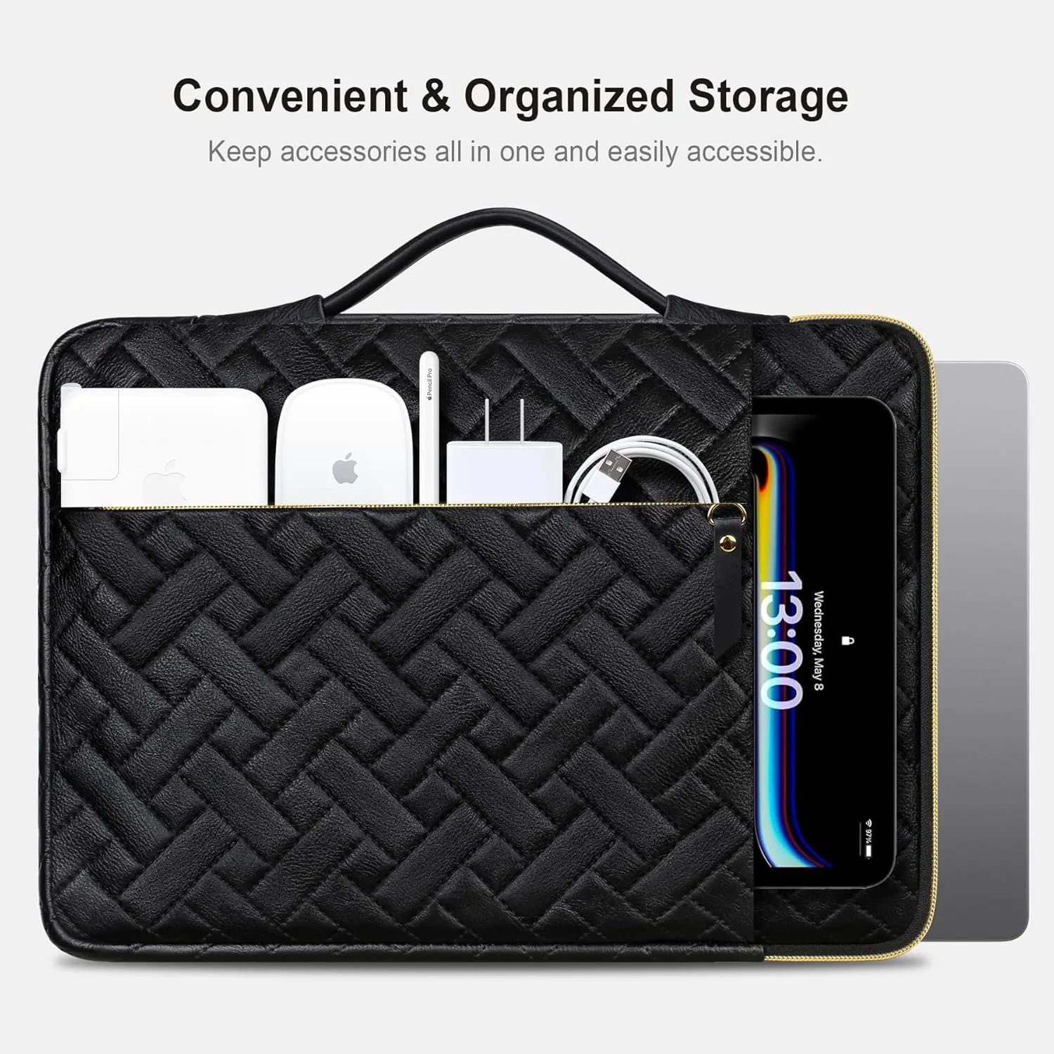 Lacdo 360° Protective Laptop Sleeve Case for 13 inch New MacBook Air M4 A3240 2025, M3 A3113, M2 A2681, M1 A2337 A2179 A1932 2024-2018 | 13 inch MacBook Pro M2/M1 A2338 A2251 A2289 Bag, Elegant Black