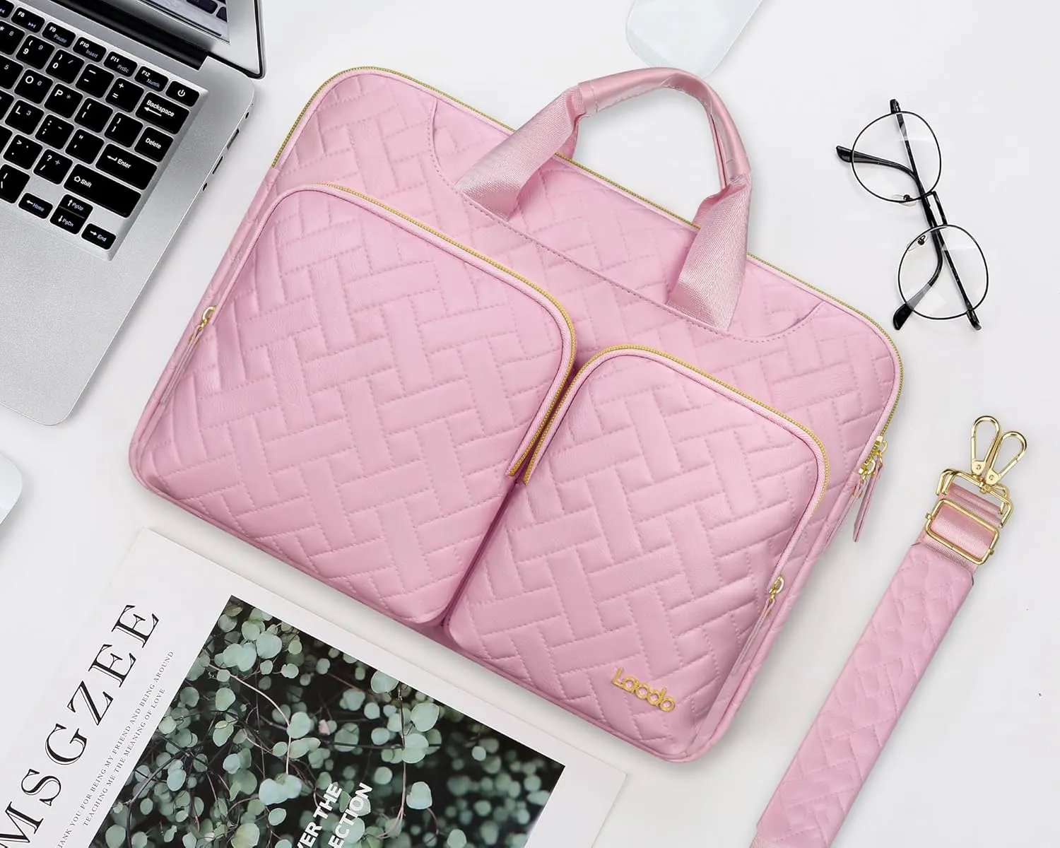 Lacdo Laptop Bag for Women, 15-15.6 inch Laptop Shoulder Bag for 15-15.6 inch Acer HP Dell ASUS Laptop, Acer Aspire, HP Pavilion, Dell Inspiron, IdeaPad,ASUS ZenBook Messenger Computer Bag,Sakura Pink