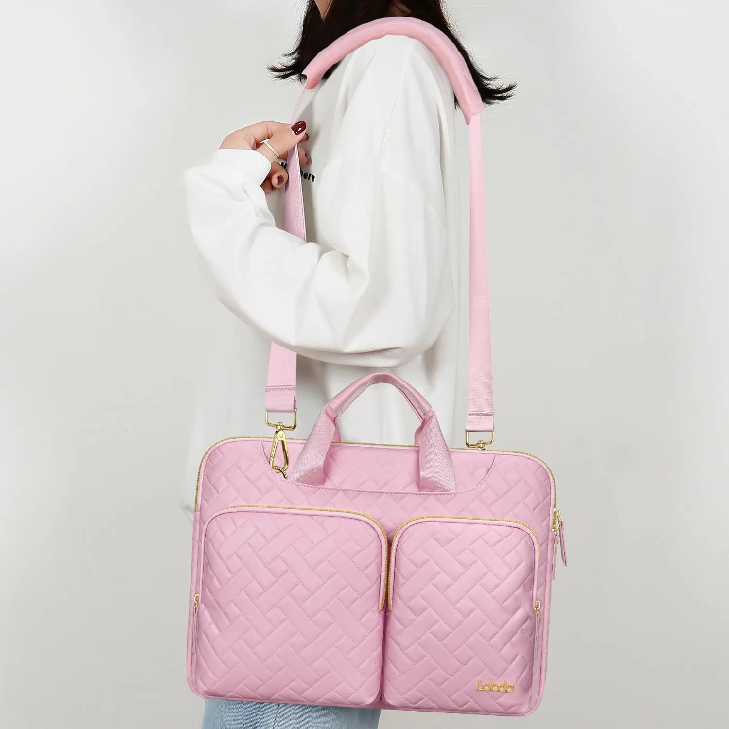 Lacdo Laptop Bag for Women, 15-15.6 inch Laptop Shoulder Bag for 15-15.6 inch Acer HP Dell ASUS Laptop, Acer Aspire, HP Pavilion, Dell Inspiron, IdeaPad,ASUS ZenBook Messenger Computer Bag,Sakura Pink