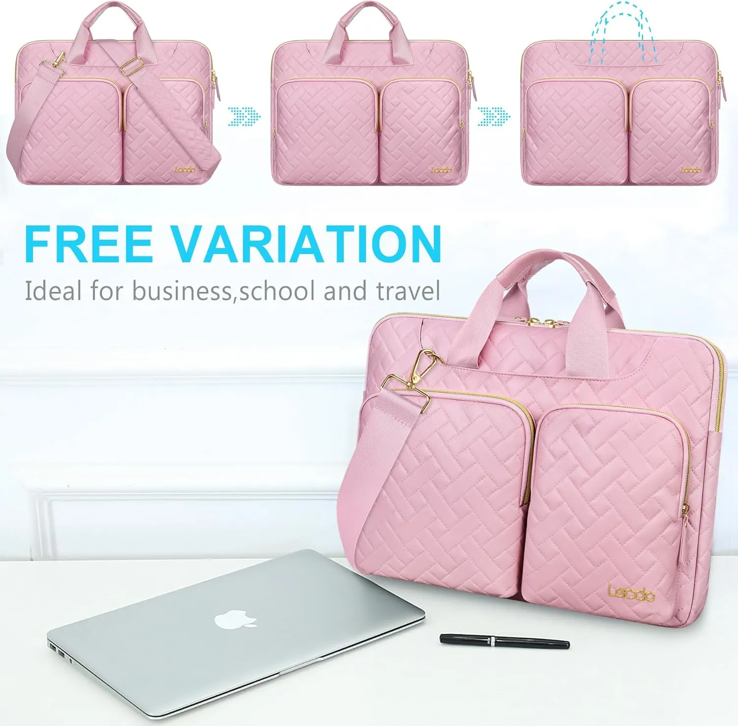 Lacdo Laptop Bag for Women, 15-15.6 inch Laptop Shoulder Bag for 15-15.6 inch Acer HP Dell ASUS Laptop, Acer Aspire, HP Pavilion, Dell Inspiron, IdeaPad,ASUS ZenBook Messenger Computer Bag,Sakura Pink
