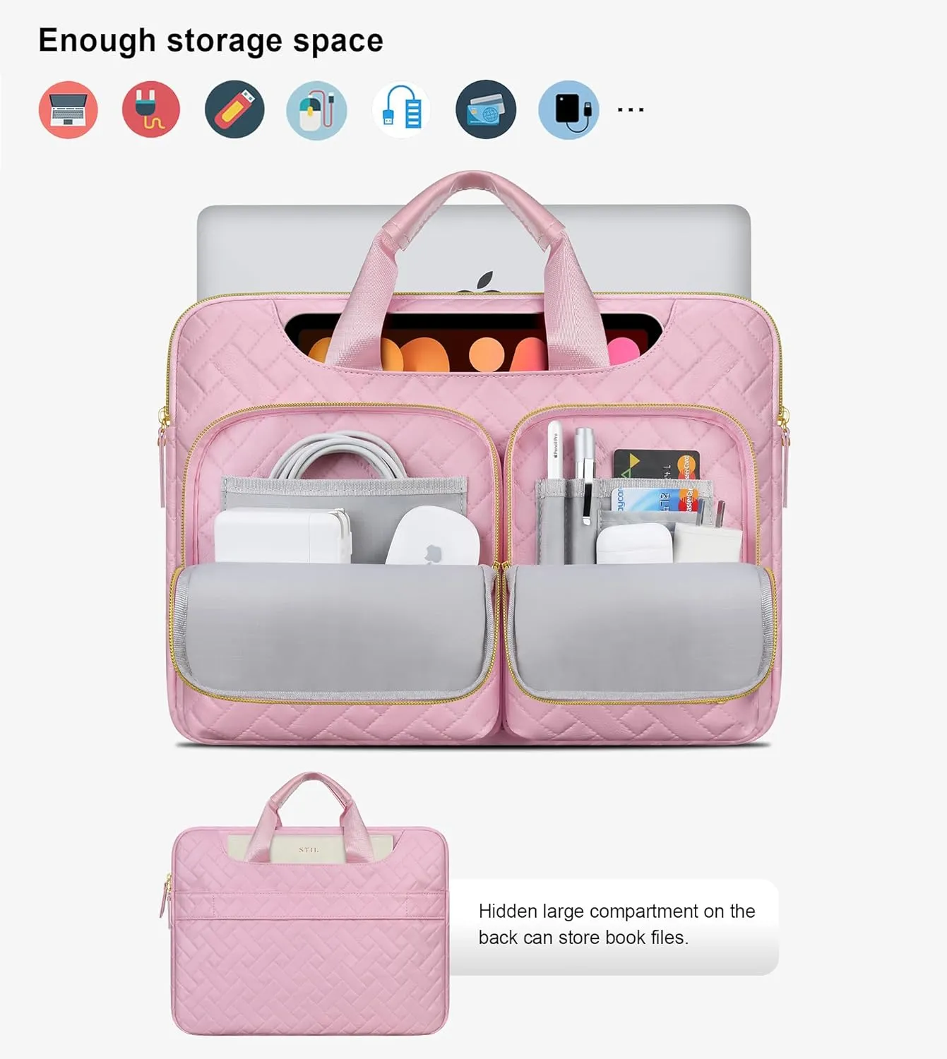 Lacdo Laptop Bag for Women, 15-15.6 inch Laptop Shoulder Bag for 15-15.6 inch Acer HP Dell ASUS Laptop, Acer Aspire, HP Pavilion, Dell Inspiron, IdeaPad,ASUS ZenBook Messenger Computer Bag,Sakura Pink