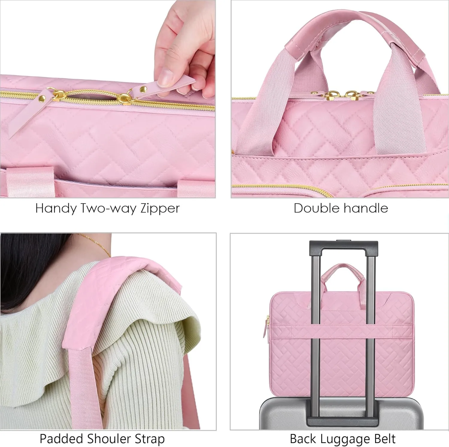 Lacdo Laptop Bag for Women, 15-15.6 inch Laptop Shoulder Bag for 15-15.6 inch Acer HP Dell ASUS Laptop, Acer Aspire, HP Pavilion, Dell Inspiron, IdeaPad,ASUS ZenBook Messenger Computer Bag,Sakura Pink