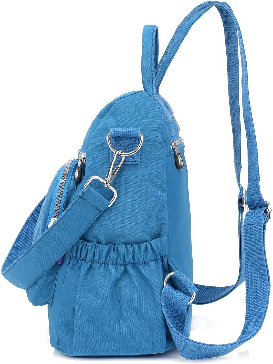 Ladies' multi zipper backpack, shoulder bag, handbag, casual bag, holiday gift (Sea Blue)