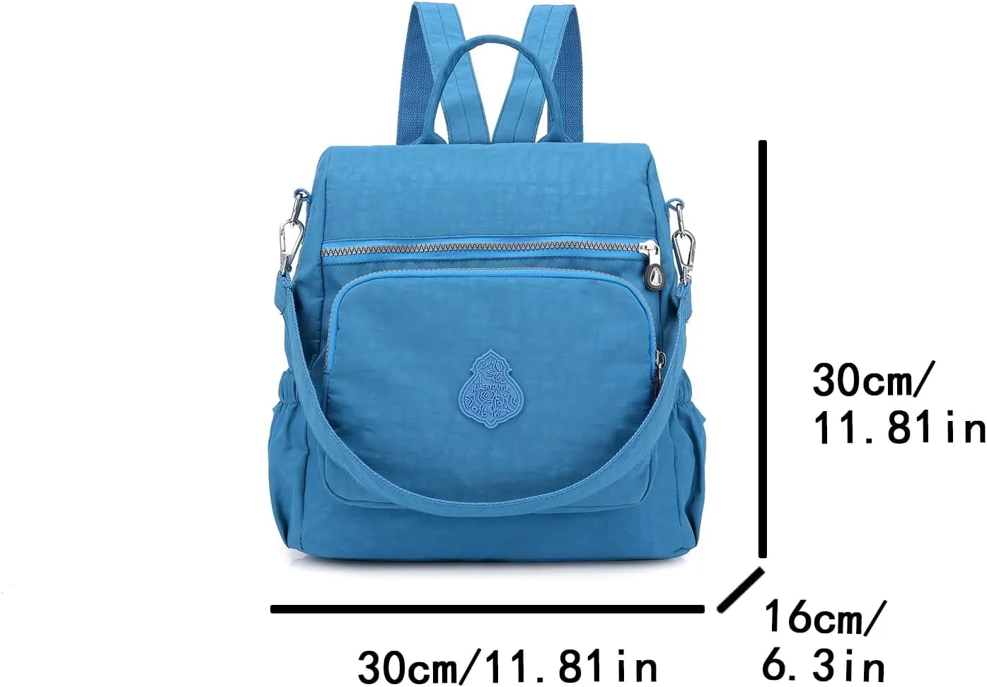 Ladies' multi zipper backpack, shoulder bag, handbag, casual bag, holiday gift (Sea Blue)