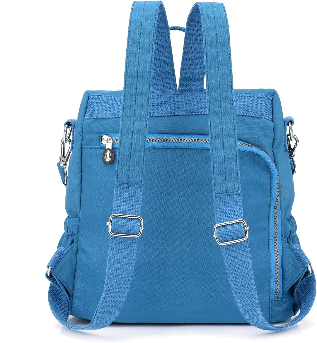 Ladies' multi zipper backpack, shoulder bag, handbag, casual bag, holiday gift (Sea Blue)