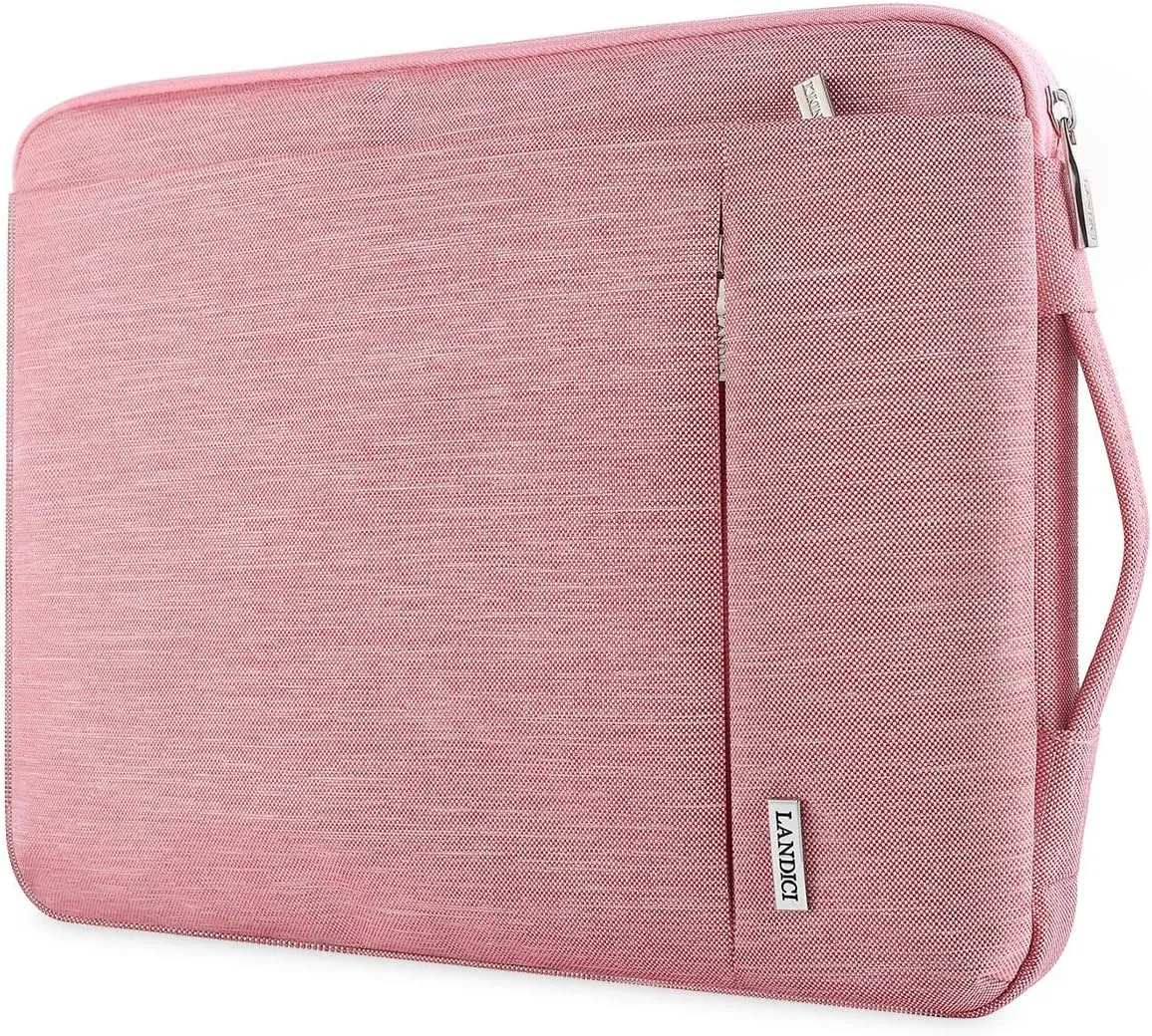 LANDICI 360° Protective Laptop Sleeve 13-14 Inch, Computer Bag Carrying Case for MacBook Air 13 M1/M2, MacBook Pro 13/14, Chromebook 14, Women, Slim, Shockproof, Waterproof, Pink