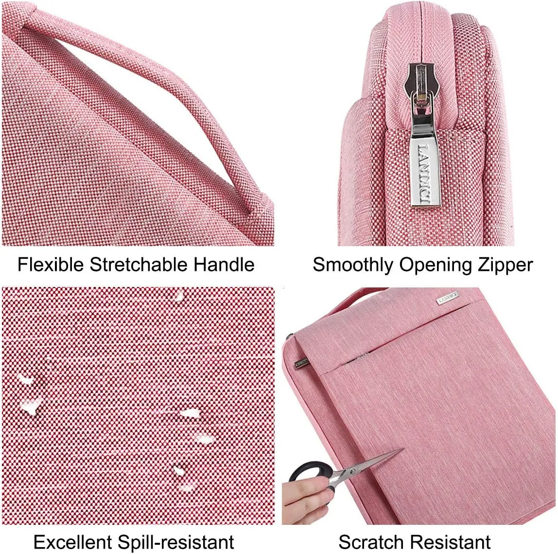 LANDICI 360° Protective Laptop Sleeve 13-14 Inch, Computer Bag Carrying Case for MacBook Air 13 M1/M2, MacBook Pro 13/14, Chromebook 14, Women, Slim, Shockproof, Waterproof, Pink