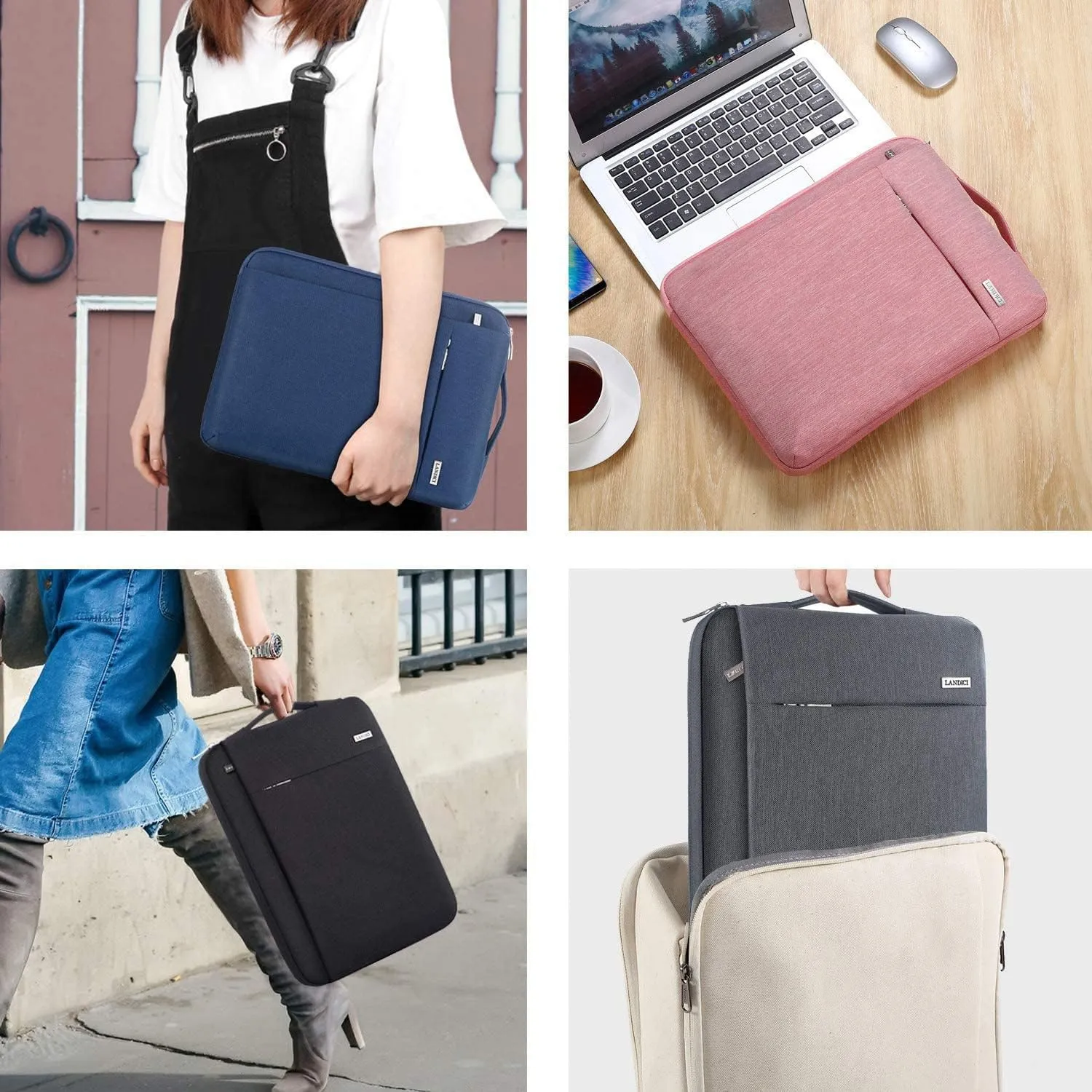 LANDICI 360° Protective Laptop Sleeve 13-14 Inch, Computer Bag Carrying Case for MacBook Air 13 M1/M2, MacBook Pro 13/14, Chromebook 14, Women, Slim, Shockproof, Waterproof, Pink