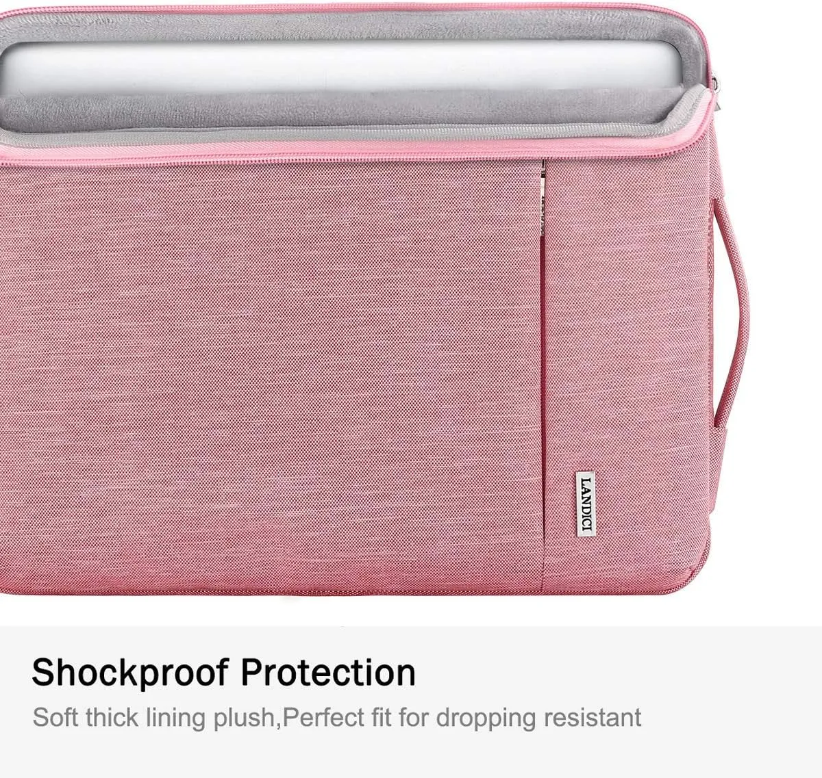 LANDICI 360° Protective Laptop Sleeve 13-14 Inch, Computer Bag Carrying Case for MacBook Air 13 M1/M2, MacBook Pro 13/14, Chromebook 14, Women, Slim, Shockproof, Waterproof, Pink