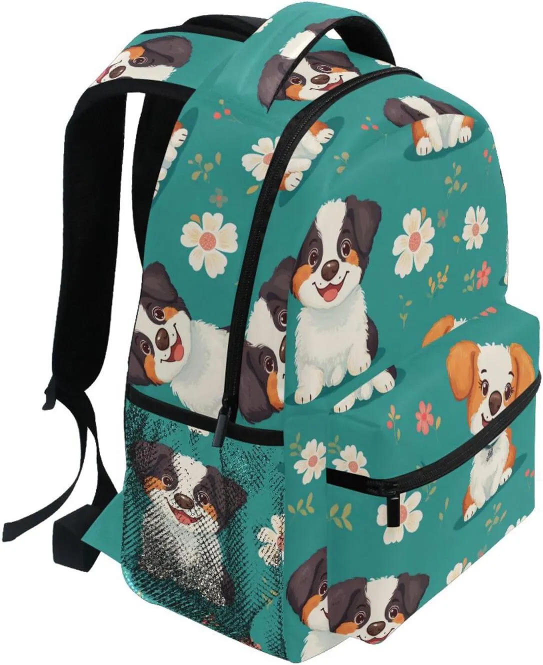 Laptop Backpack for Teenager Fashion Sports Backpack with Chest Strap for Travel Trip Cartoon Cute Dog Turquoise
