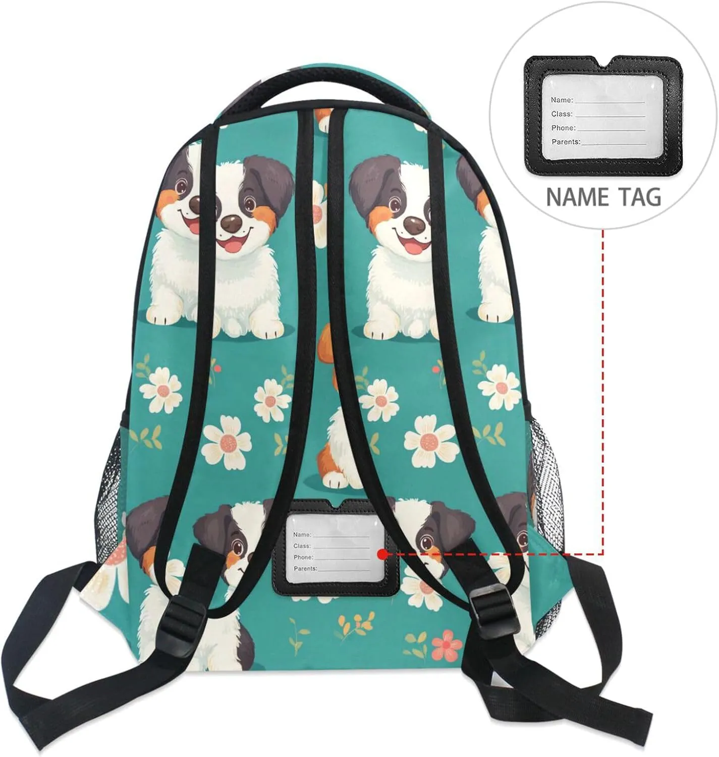 Laptop Backpack for Teenager Fashion Sports Backpack with Chest Strap for Travel Trip Cartoon Cute Dog Turquoise
